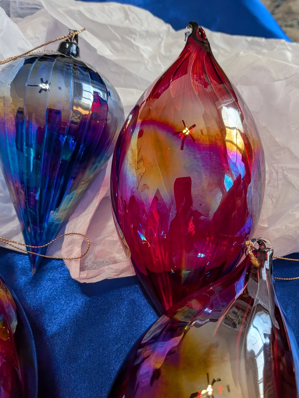 LG Iridescent Glass Teardrop Christmas Ornaments Set Of 4